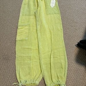 Ban jara  muslin pants  🍋‍🟩 Green Straight Leg Pants with drawstring at bottom